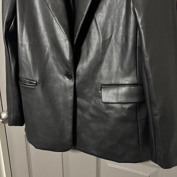 The Drop Faux Leather Loose Fit Blazer Jacket S Black - Picture 3 of 11